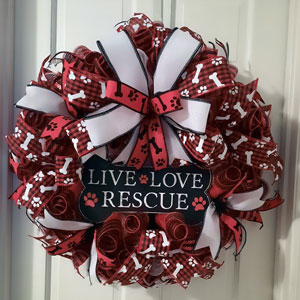 red pet rescue wreath